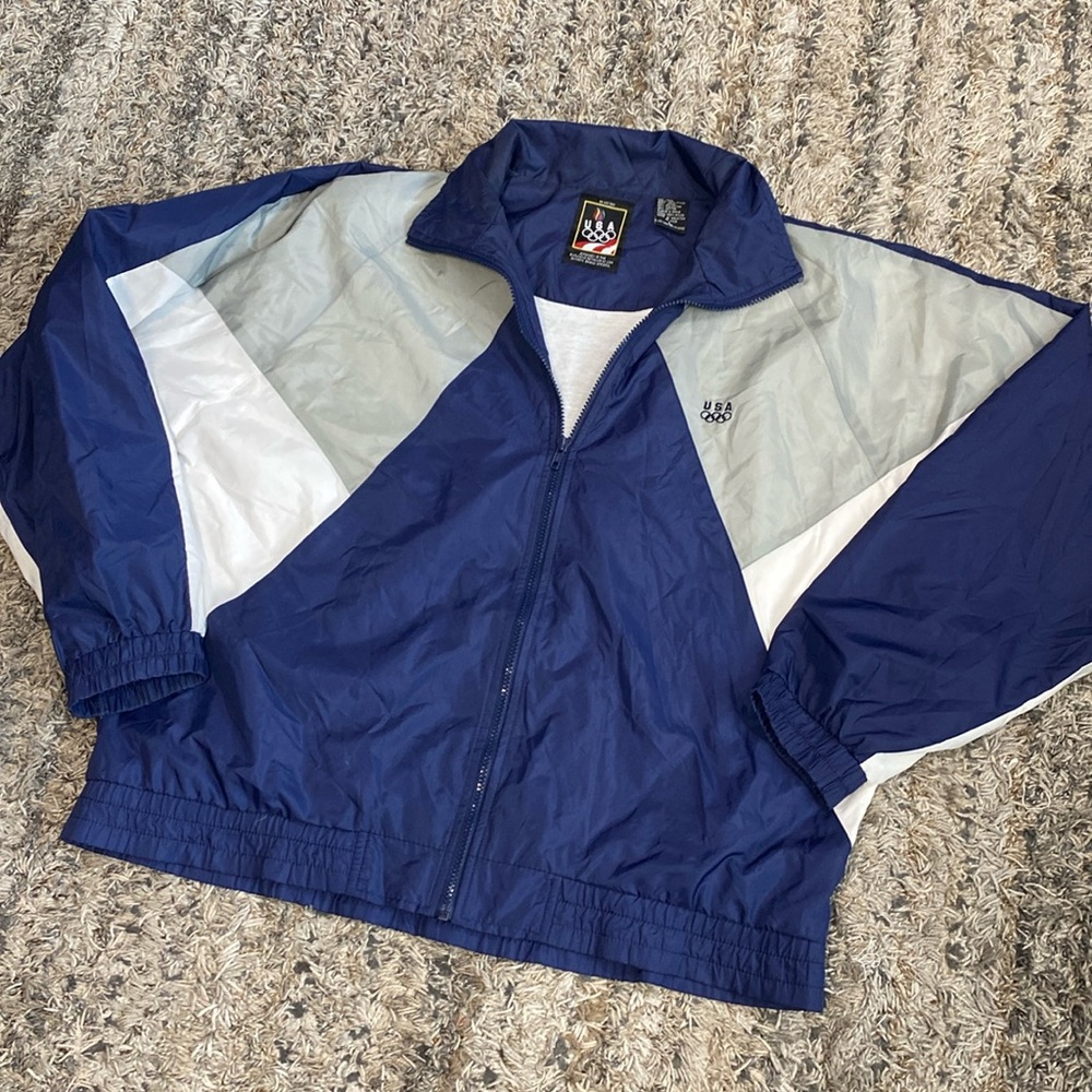 Vintage USA Olympic windbreaker zip front with pockets size large